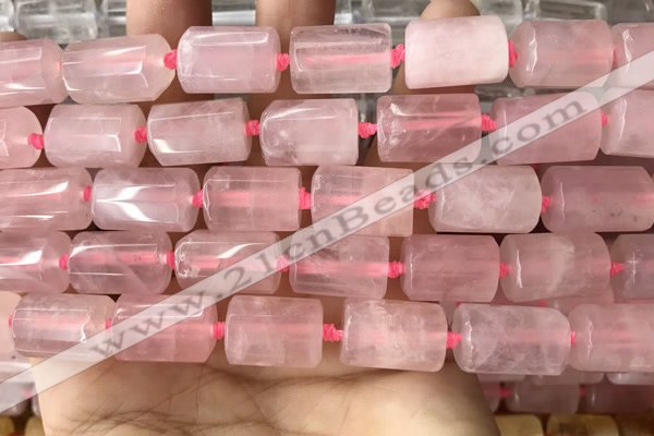 CTB616 15.5 inches 11*16mm - 12*18mm faceted tube rose quartz beads