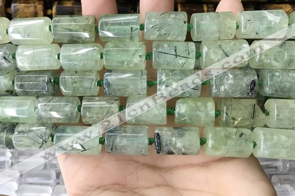 CTB621 11*16mm - 12*18mm faceted tube green rutilated quartz beads