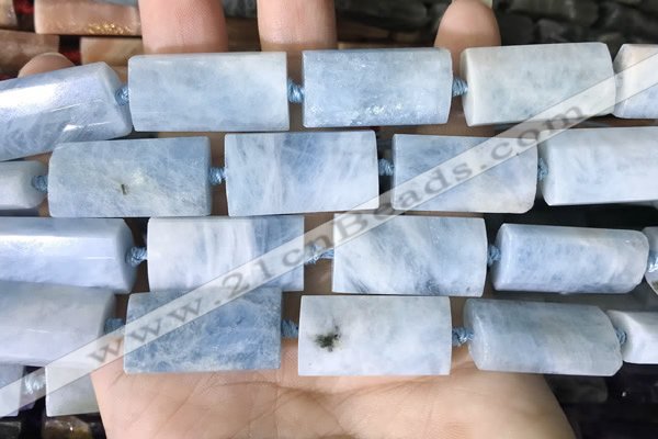 CTB673 14*27mm - 15*28mm faceted flat tube aquamarine beads