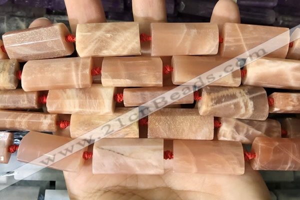 CTB675 14*27mm - 15*28mm faceted flat tube moonstone beads