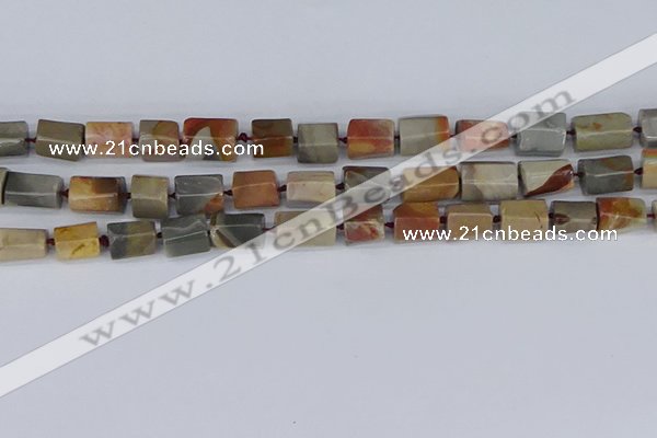 CTB737 15.5 inches 6*10mm - 8*12mm faceted tube polychrome jasper beads