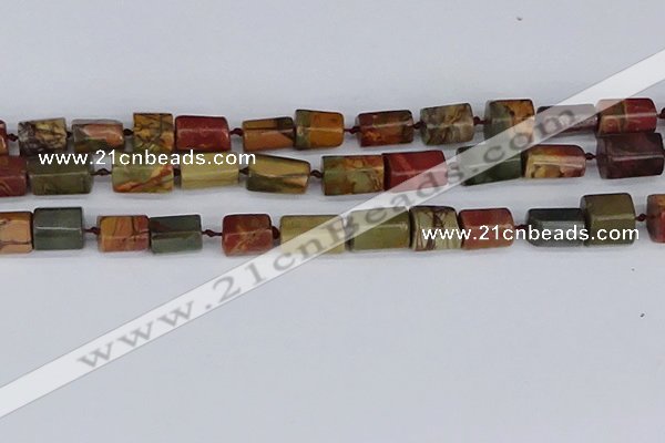 CTB738 15.5 inches 6*10mm - 8*12mm faceted tube picasso jasper beads