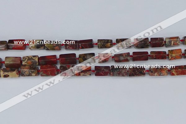 CTB739 15.5 inches 6*10mm - 8*12mm faceted tube poppy jasper beads