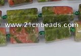 CTB742 15.5 inches 6*10mm - 8*12mm faceted tube unakite beads