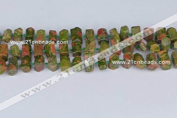 CTB758 15.5 inches 6*10mm - 8*12mm faceted tube unakite beads