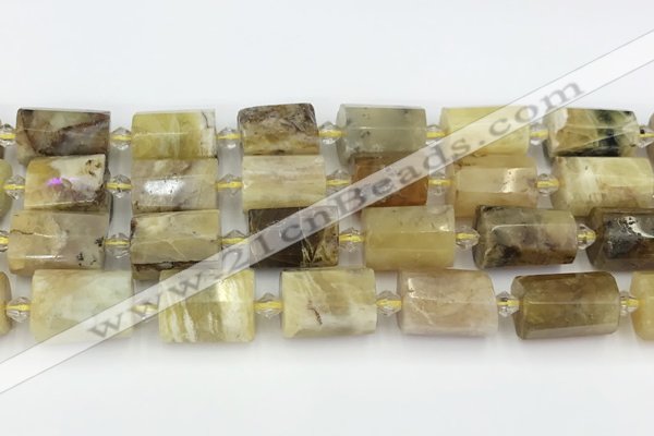 CTB871 13*25mm - 14*19mm faceted tube yellow opal beads