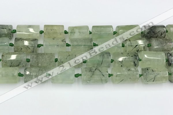 CTB881 13*25mm - 14*19mm faceted tube green rutilated quartz beads