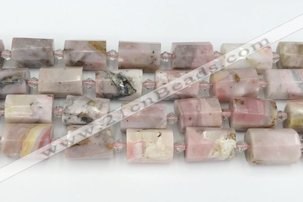 CTB883 13*25mm - 14*19mm faceted tube pink opal beads