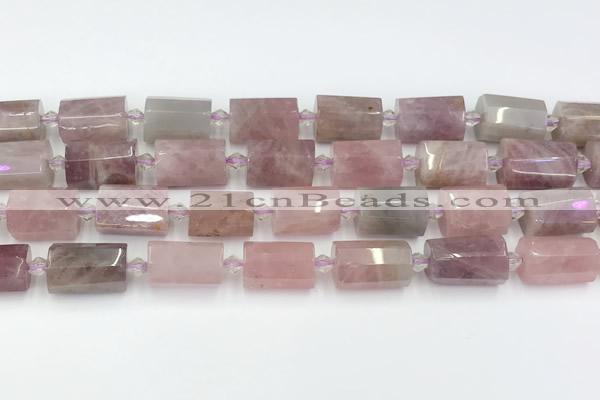 CTB885 13*25mm - 14*19mm faceted tube Madagascar rose quartz beads