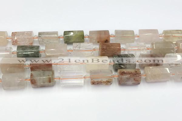 CTB886 13*25mm - 14*19mm faceted tube mixed rutilated quartz beads