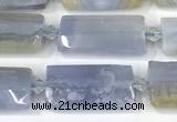 CTB920 13*25mm - 15*28mm faceted flat tube blue chalcedony beads