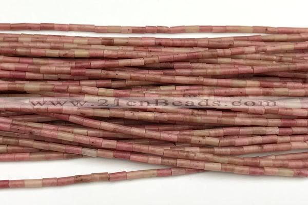 CTB988 15 inches 2*4mm tube pink wooden jasper beads