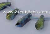 CTD1116 Top drilled 8*25mm - 10*30mm nuggets plated quartz beads