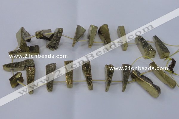 CTD1160 Top drilled 8*25mm - 10*35mm freeform plated quartz beads