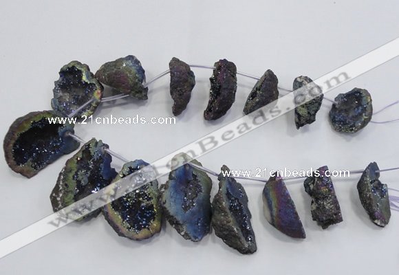 CTD1177 Top drilled 25*30mm - 35*40mm freeform plated druzy quartz  beads