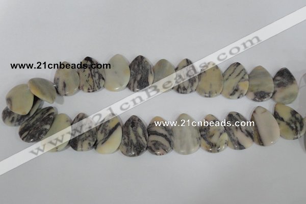 CTD15 Top drilled 22*30mm flat teardrop zebra jasper beads