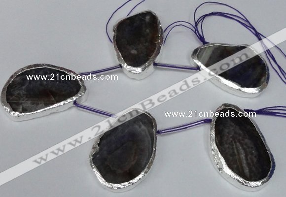CTD1575 30*45mm - 35*50mm freeform agate beads with brass setting