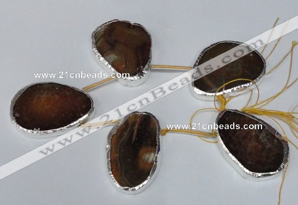 CTD1576 30*45mm - 35*50mm freeform agate beads with brass setting