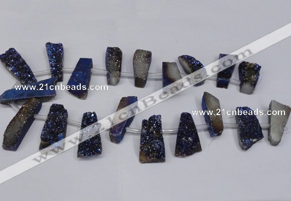 CTD1613 Top drilled 13*25mm - 15*45mm freeform plated druzy quartz beads