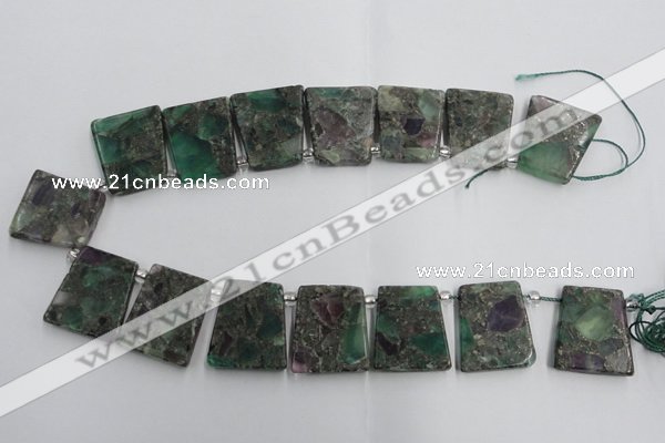 CTD200 Top drilled 20*24mm trapezoid fluorite & pyrite beads