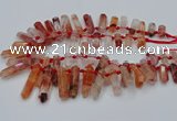 CTD2112 Top drilled 10*25mm - 12*45mm sticks pink quartz beads