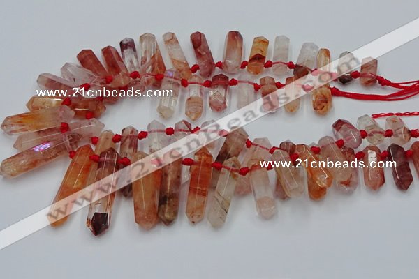 CTD2112 Top drilled 10*25mm - 12*45mm sticks pink quartz beads