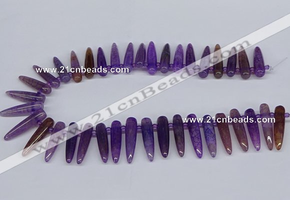 CTD2725 Top drilled 8*35mm bullet agate gemstone beads wholesale