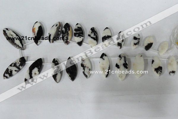 CTD31 Top drilled 10*23mm – 17*55mm marquise black & white jasper beads