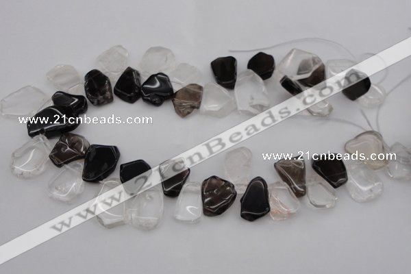 CTD322 15*20mm - 20*25mm freeform white crystal & smoky quartz beads