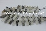 CTD3516 Top drilled 10*20mm - 12*40mm sticks black rutilated quartz beads