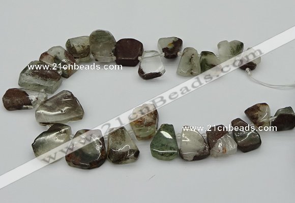 CTD3535 Top drilled 15*20mm - 25*30mm freeform green phantom quartz beads