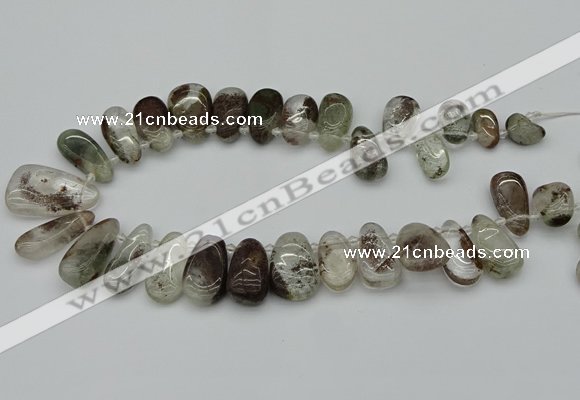 CTD3541 Top drilled 10*22mm - 15*45mm freeform green phantom quartz beads