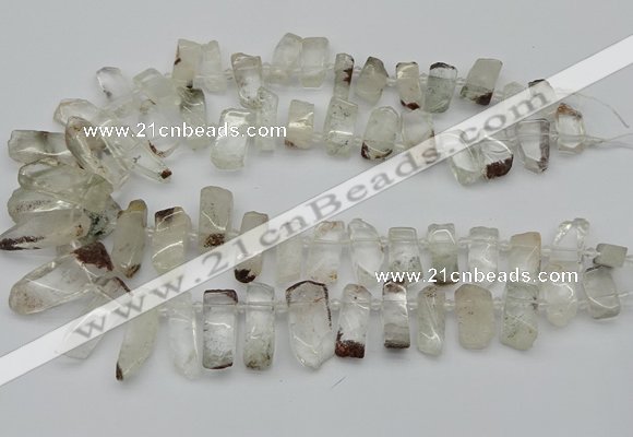 CTD3544 Top drilled 10*20mm - 12*35mm sticks green phantom quartz beads