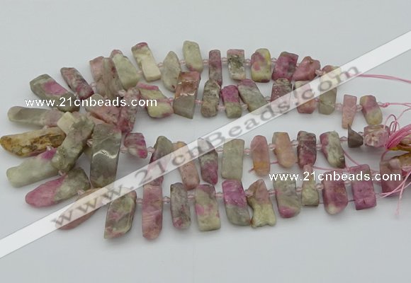 CTD3565 Top drilled 10*20mm - 12*35mm sticks pink tourmaline beads