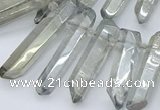 CTD3577 Top drilled 6*20mm - 8*45mm sticks plated white crystal beads