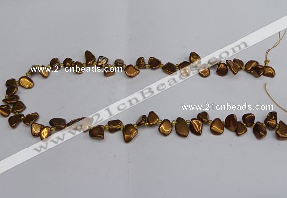 CTD3676 Top drilled 5*8mm - 10*14mm freeform plated white crystal beads