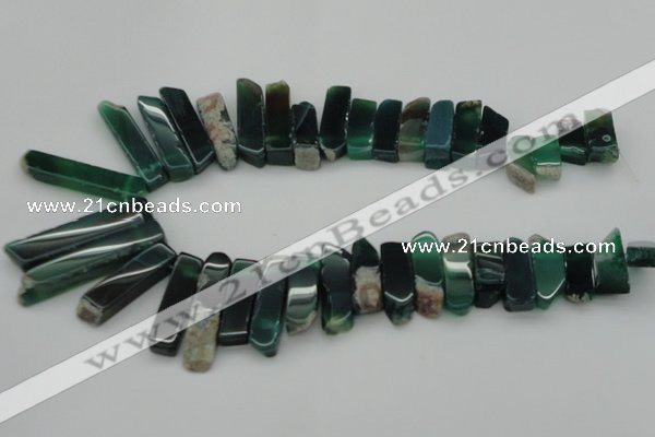 CTD370 Top drilled 10*28mm - 10*50mm wand green agate beads