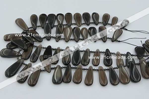 CTD3703 Top drilled 10*20mm - 15*45mm freeform ice black obsidian beads