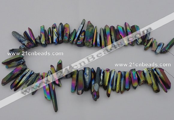 CTD382 Top drilled 5*20mm - 8*35mm sticks plated quartz beads