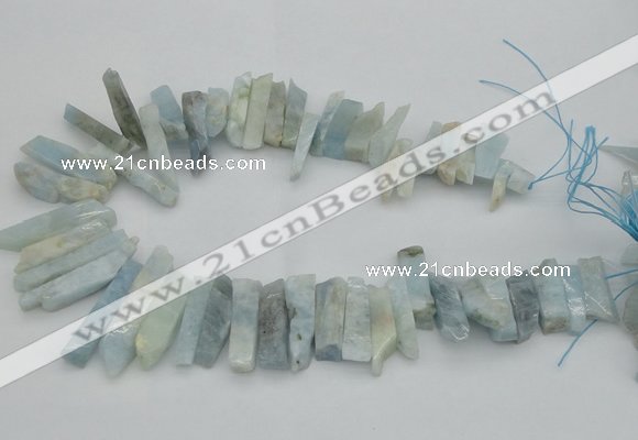 CTD394 Top drilled 8*18mm - 10*50mm wand aquamarine beads