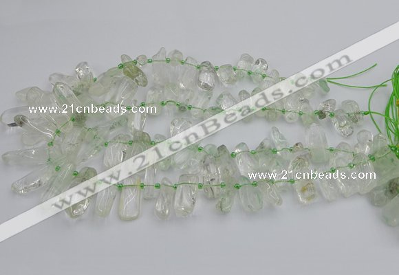 CTD454 15.5 inches 8*20mm - 15*38mm freeform green phantom quartz beads