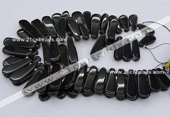 CTD470 15.5 inches 12*25mm - 15*45mm freeform black agate beads