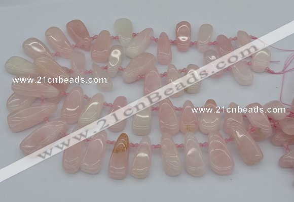 CTD476 Top drilled 12*25mm - 15*45mm freeform rose quartz beads