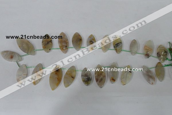 CTD48 Top drilled 15*30mm – 16*45mm marquise bamboo leaf agate beads