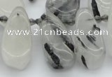 CTD483 Top drilled 10*22mm - 15*45mm freeform black rutilated quartz beads