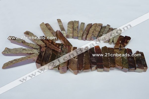 CTD534 Top drilled 10*30mm - 10*65mm wand plated agate beads