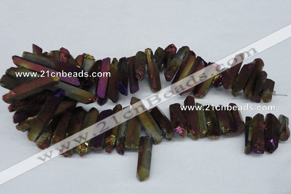 CTD552 Top drilled 8*25mm - 8*40mm wand plated quartz beads