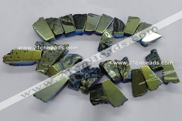 CTD746 Top drilled 15*25mm - 20*65mm freeform plated agate beads