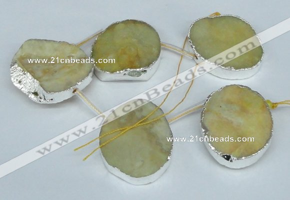 CTD768 30*35mm - 35*45mm freeform agate beads with brass setting