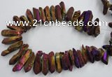 CTD925 Top drilled 15*20mm - 18*38mm wand plated quartz beads